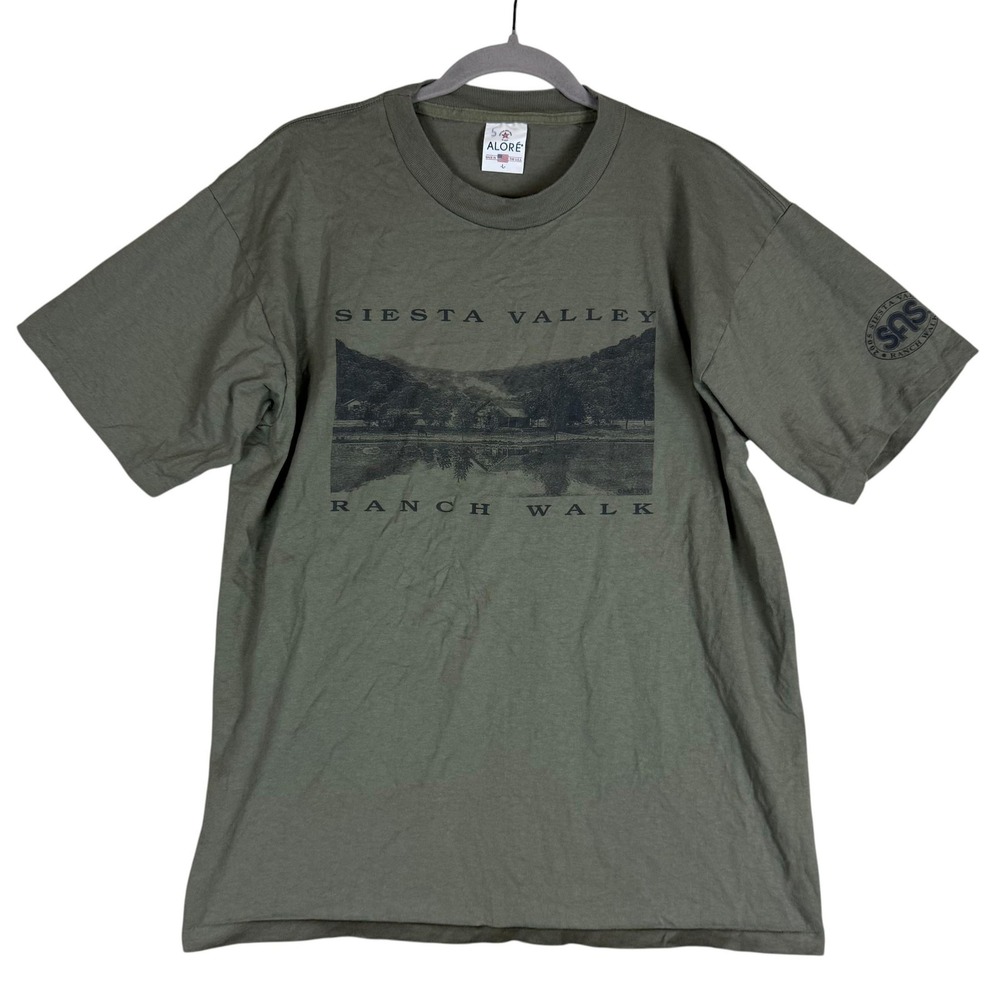 Siesta Valley Ranch Walk Shirt Mens Large Green Graphic Tee Alore USA Vintage